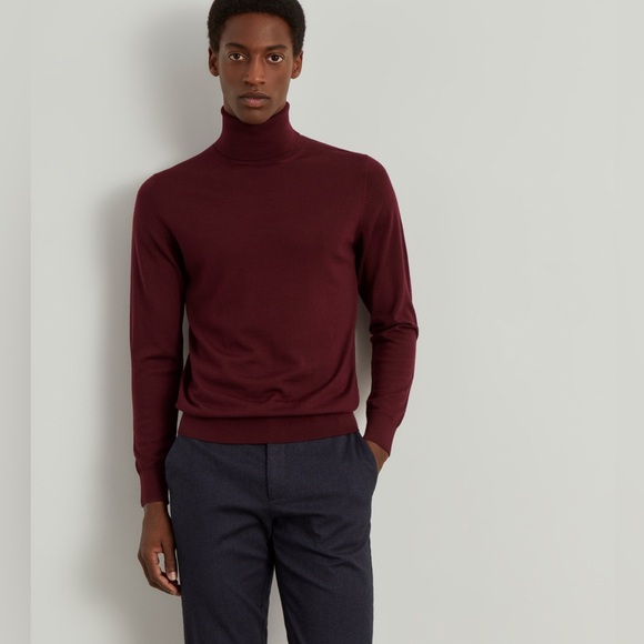 Massimo Dutti Burgundy Wool Cashmere Turtleneck Sweater